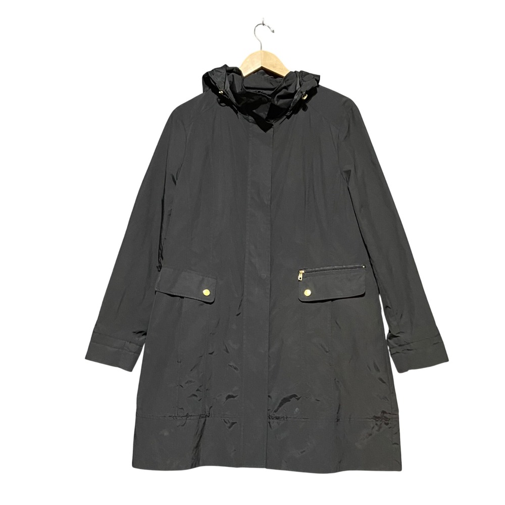 Cole Haan Signature Women's Black Hooded Rain Jacket Coat XLARGE Packable Zip Up